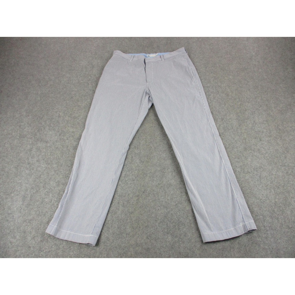 J Crew Pants Mens 34x30 Blue White Stripes Chambray Flat Front Chino